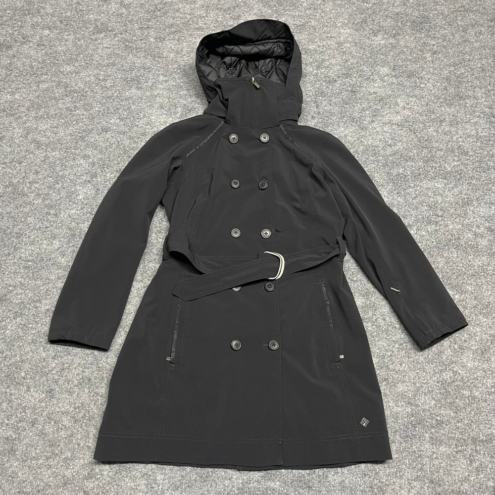 Columbia Coat Womens Medium Black Omni-Heat Trench Double Breasted Belted Hooded